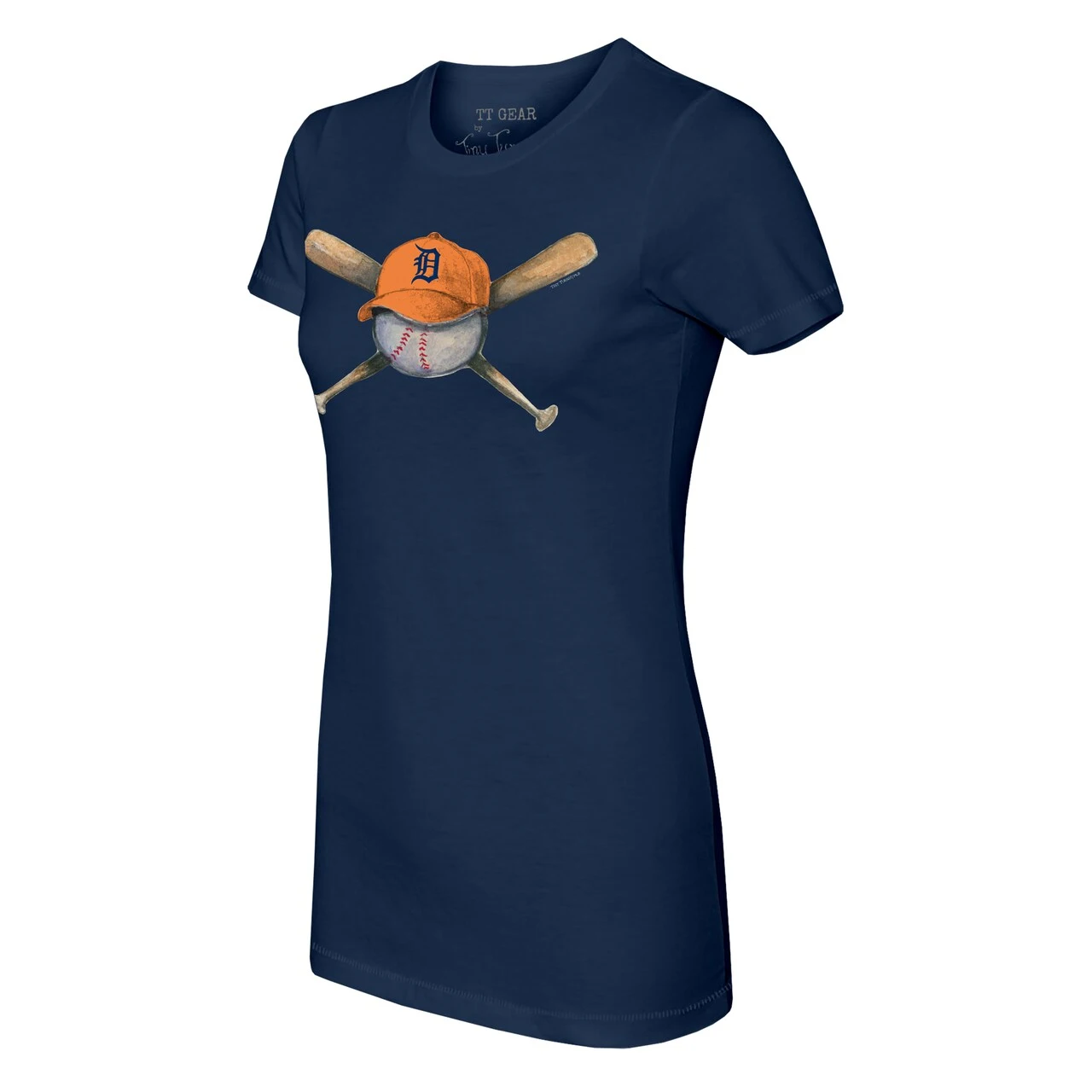 Women's Detroit Tigers Tiny Turnip Navy Hat Crossbats T-Shirt - Image 2