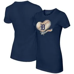 Women's Detroit Tigers Tiny Turnip Navy Heart Banner T-Shirt