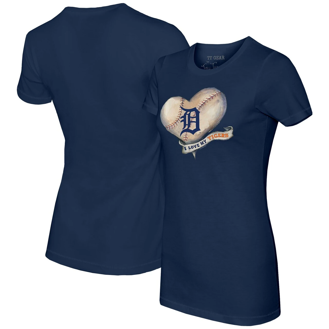 Women's Detroit Tigers Tiny Turnip Navy Heart Banner T-Shirt