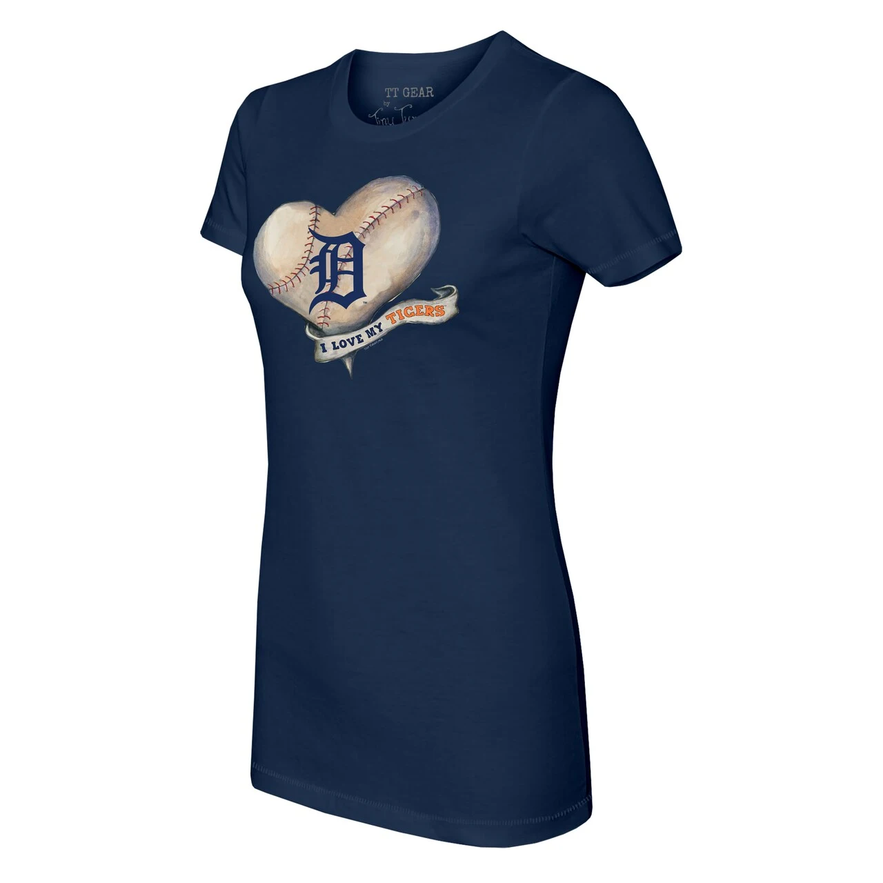 Women's Detroit Tigers Tiny Turnip Navy Heart Banner T-Shirt - Image 2