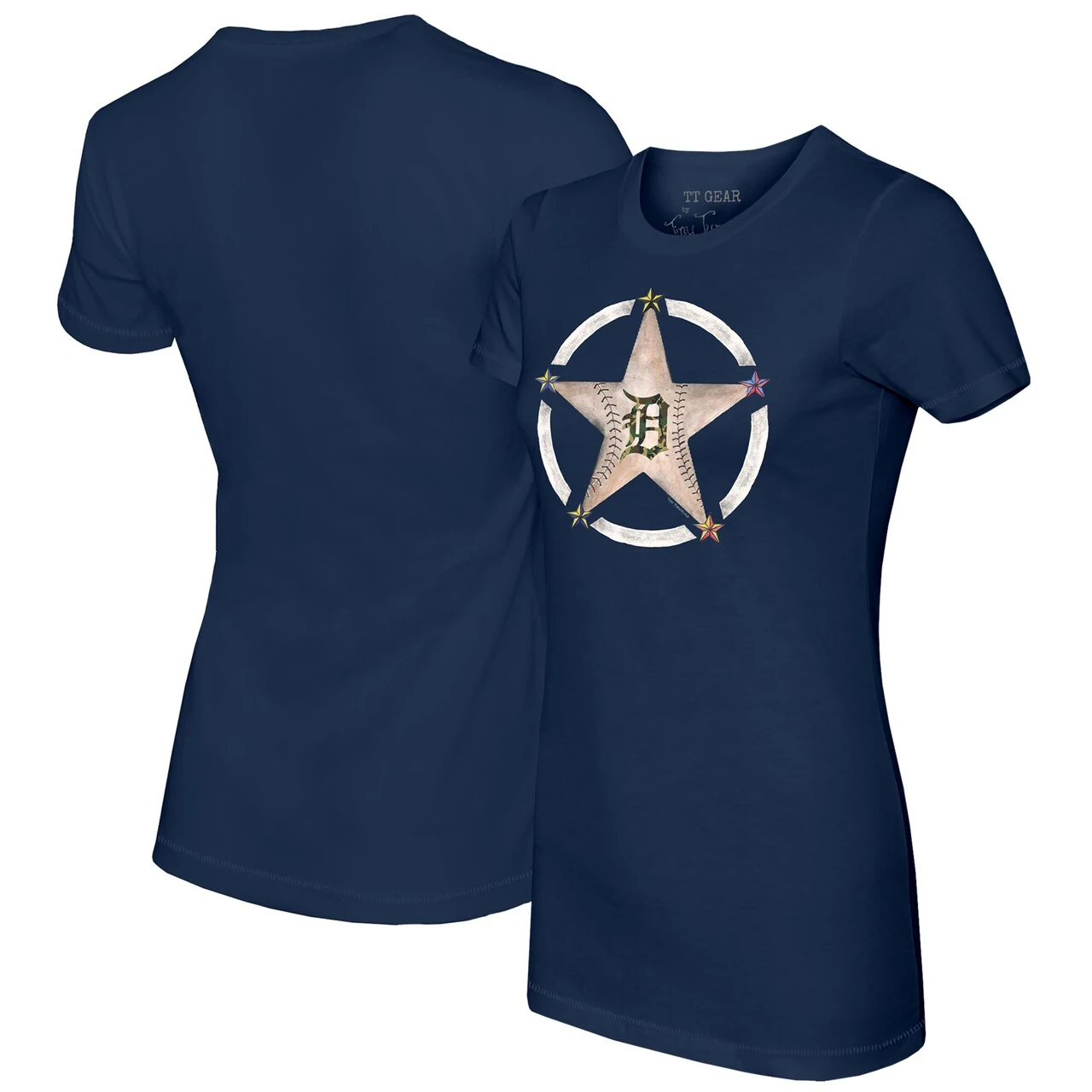 Women's Detroit Tigers Tiny Turnip Navy Military Star T-Shirt