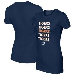 Women's Detroit Tigers Tiny Turnip Navy Stacked T-Shirt