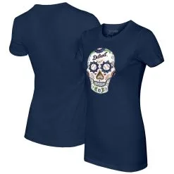 Women's Detroit Tigers Tiny Turnip Navy Sugar Skull T-Shirt