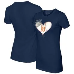 Women's Detroit Tigers Tiny Turnip Navy Tiara Heart T-Shirt
