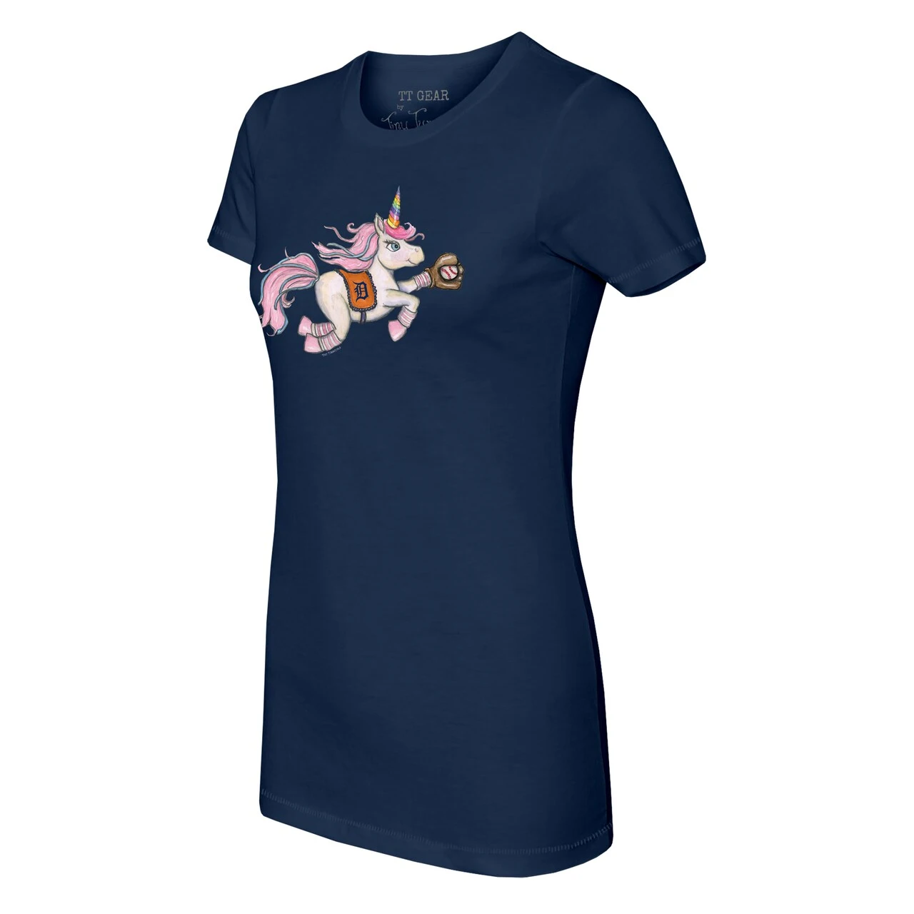 Women's Detroit Tigers Tiny Turnip Navy Unicorn T-Shirt - Image 2