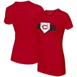Women's Cincinnati Reds Tiny Turnip Red Base Stripe T-Shirt