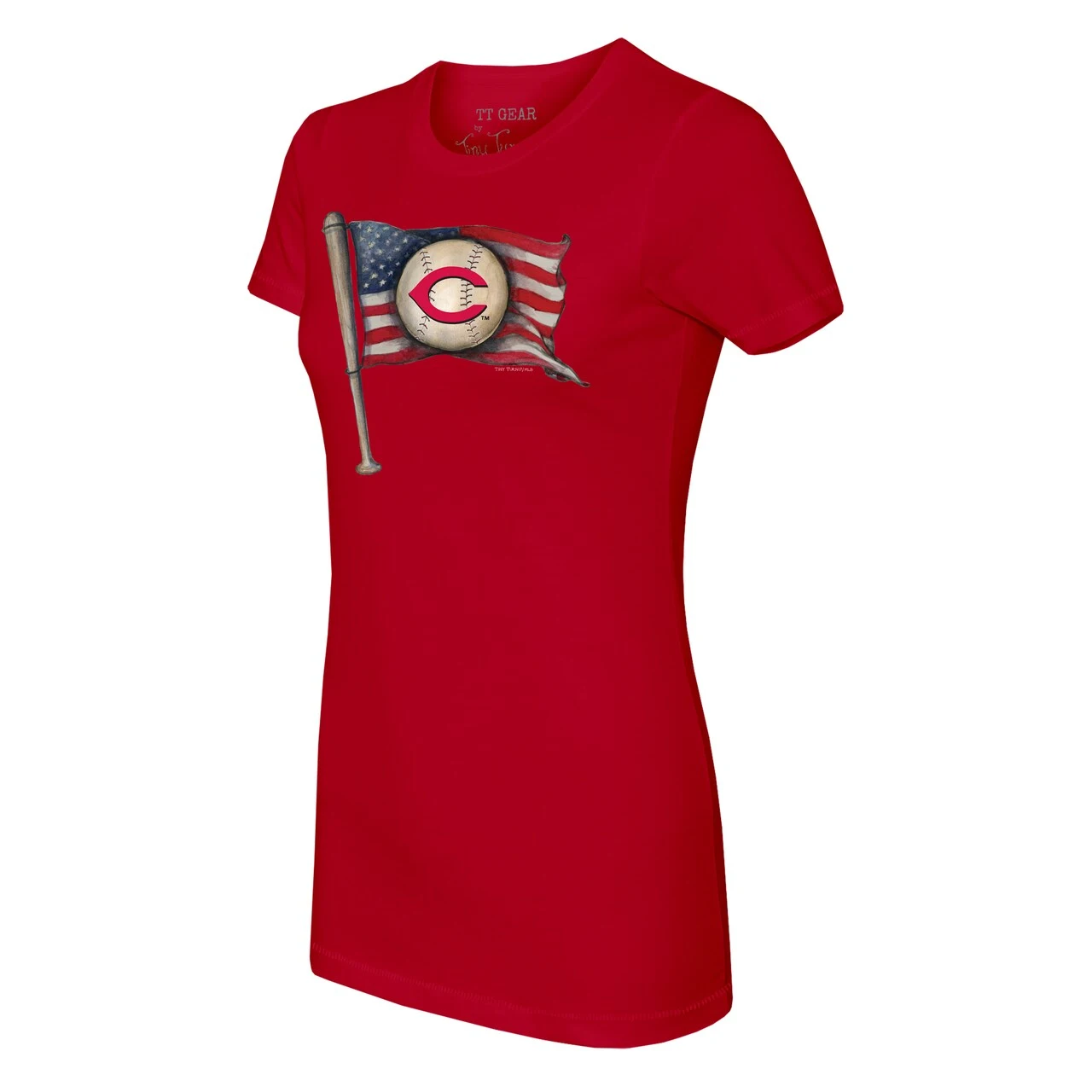 Women's Cincinnati Reds Tiny Turnip Red Baseball Flag T-Shirt - Image 2