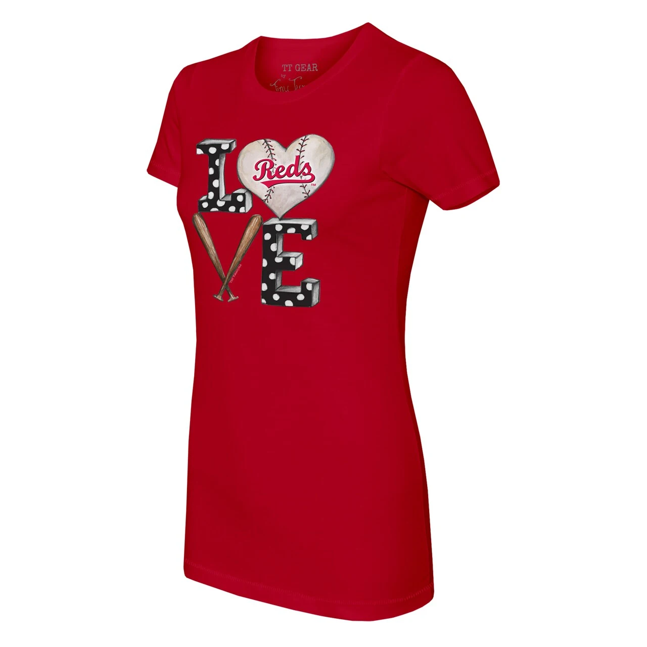 Women's Cincinnati Reds Tiny Turnip Red Baseball Love T-Shirt - Image 2