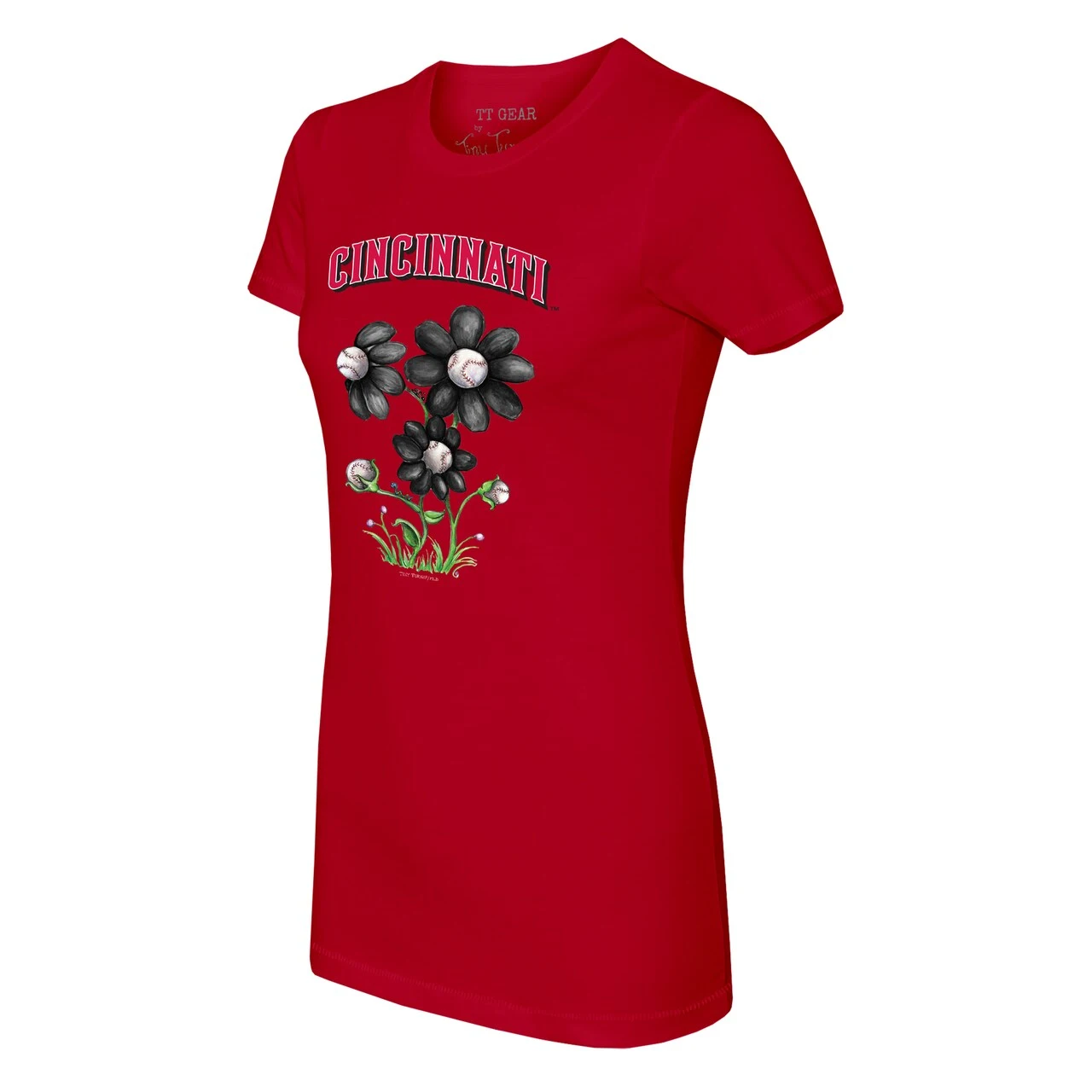 Women's Cincinnati Reds Tiny Turnip Red Blooming Baseballs T-Shirt - Image 2