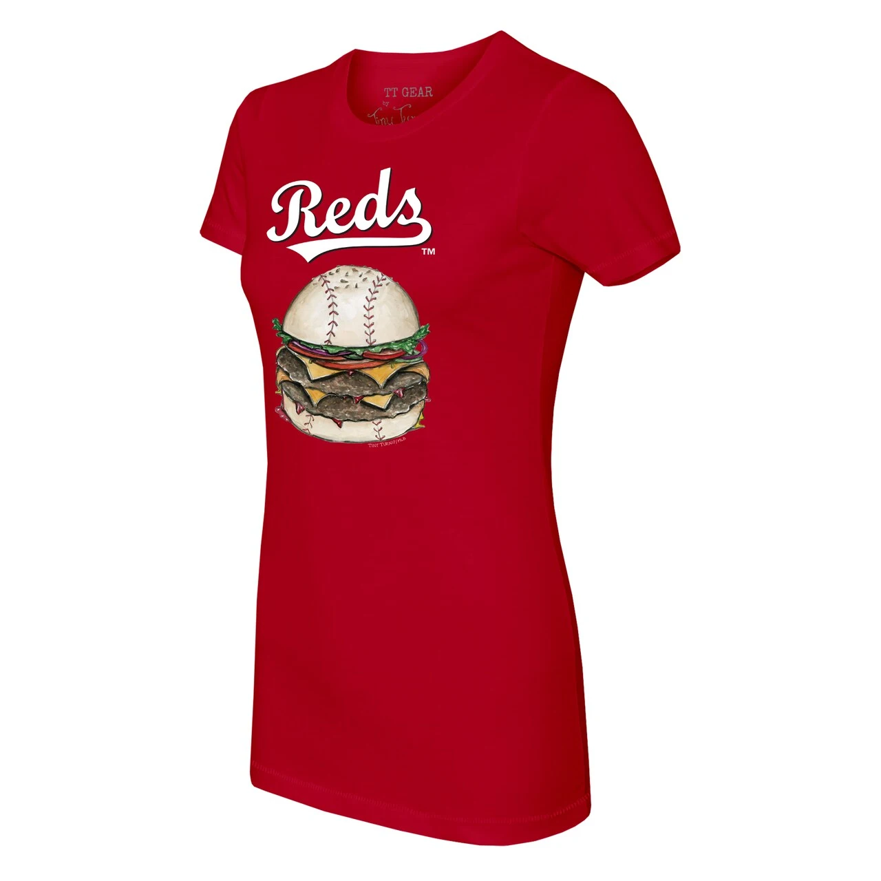 Women's Cincinnati Reds Tiny Turnip Red Burger T-Shirt - Image 2