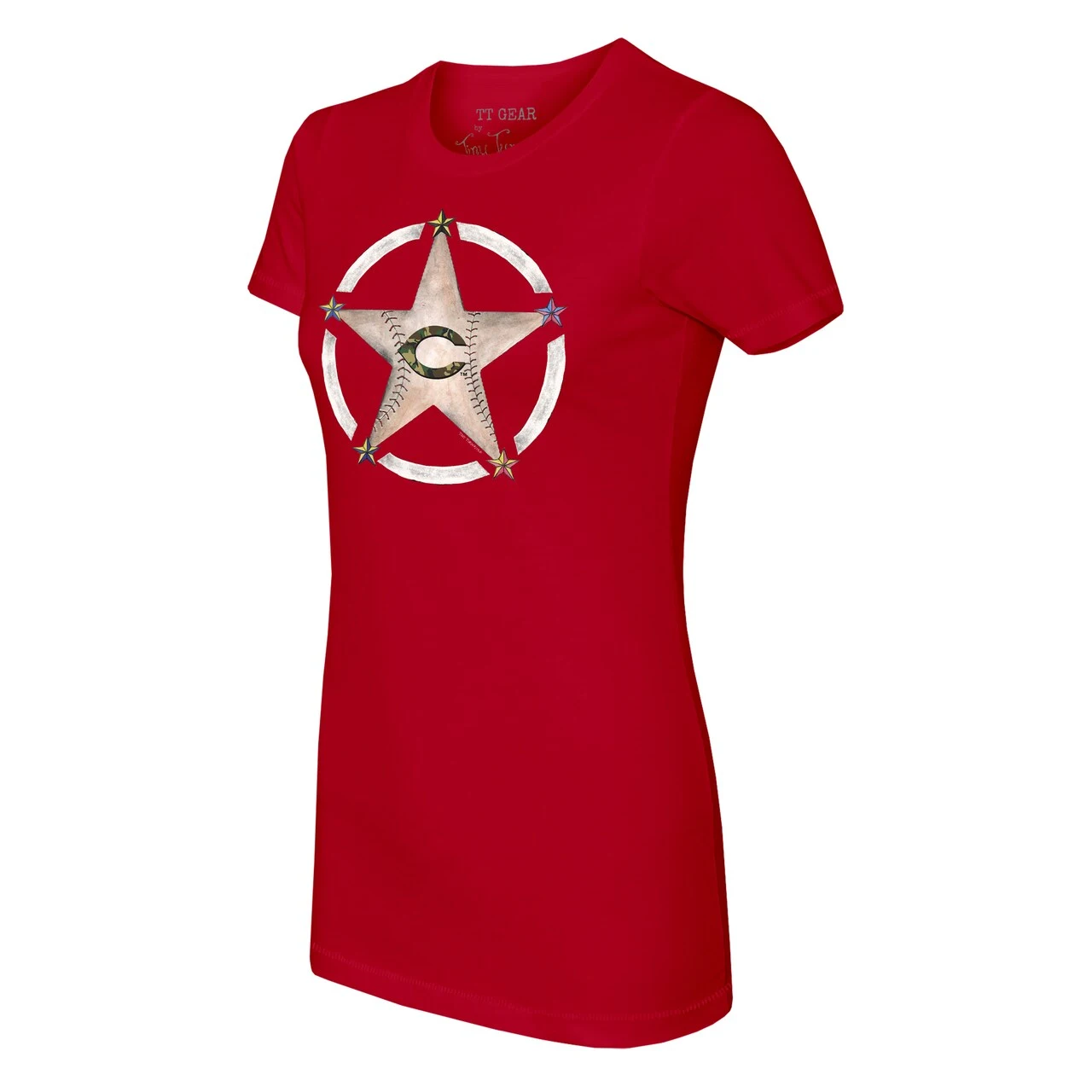 Women's Cincinnati Reds Tiny Turnip Red Military Star T-Shirt - Image 2