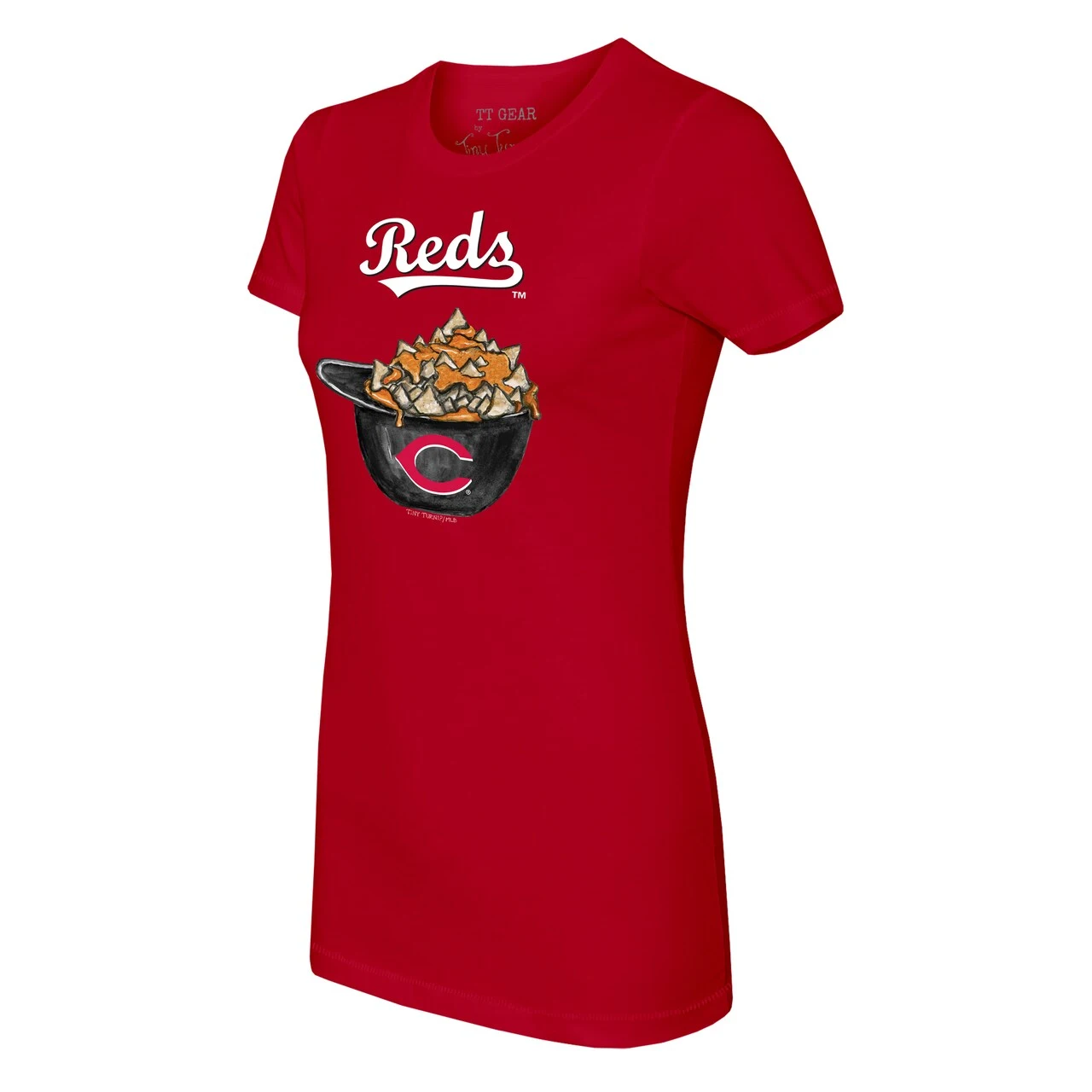 Women's Cincinnati Reds Tiny Turnip Red Nacho Helmet T-Shirt - Image 2