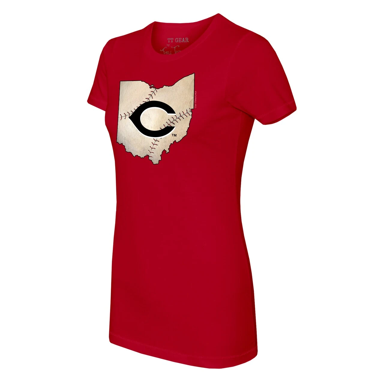 Women's Cincinnati Reds Tiny Turnip Red State Outline T-Shirt - Image 2
