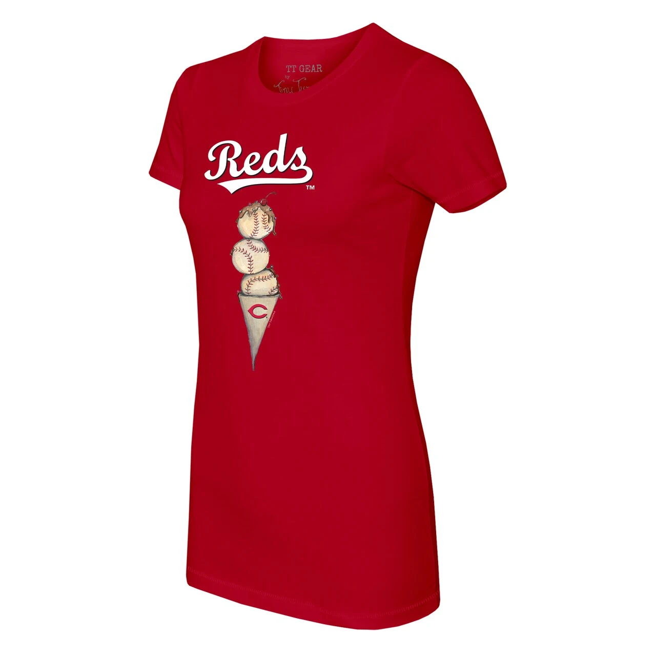 Women's Cincinnati Reds Tiny Turnip Red Triple Scoop T-Shirt - Image 2
