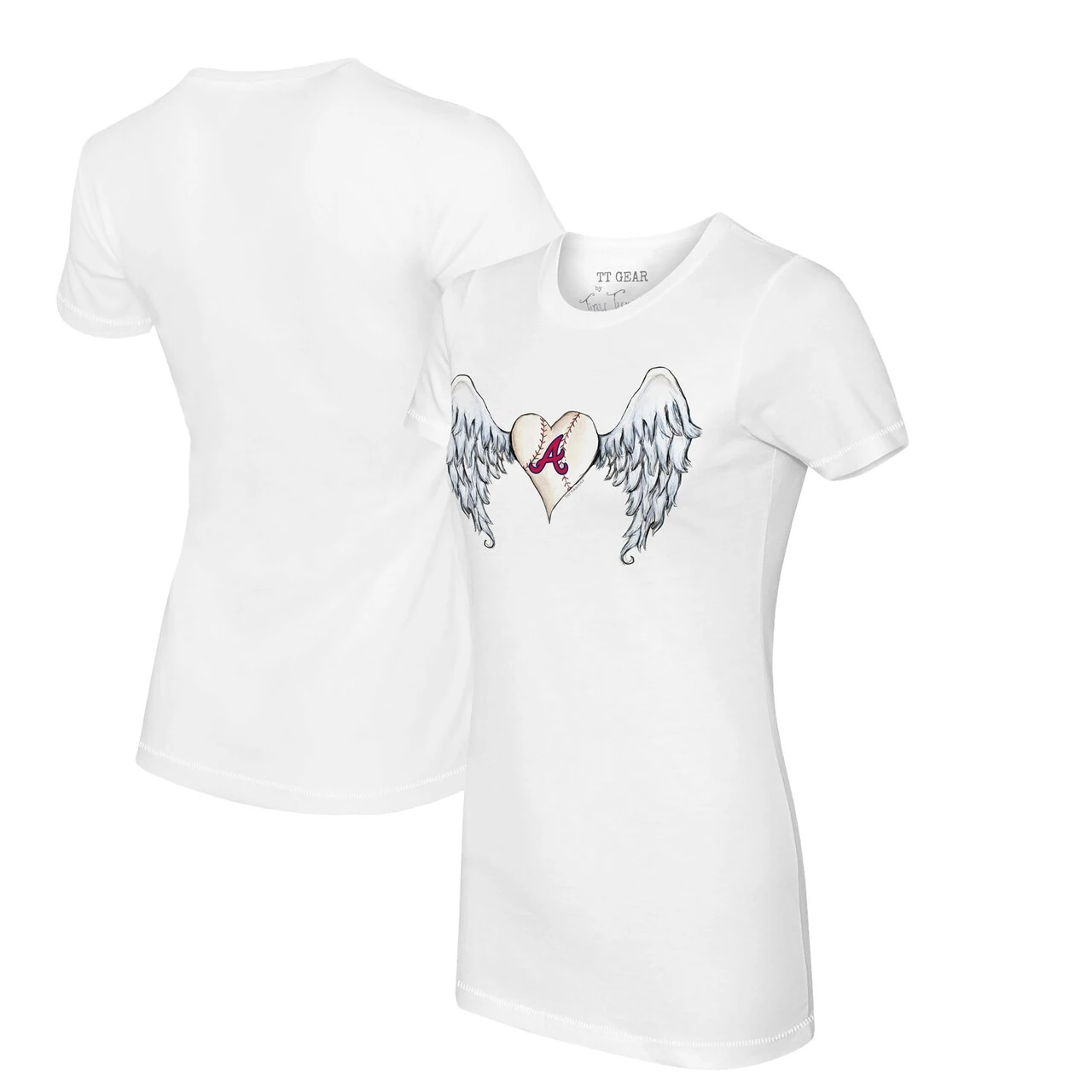 Women's Atlanta Braves Tiny Turnip White Angel Wings T-Shirt