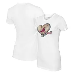 Women's Atlanta Braves Tiny Turnip White Heart Banner T-Shirt