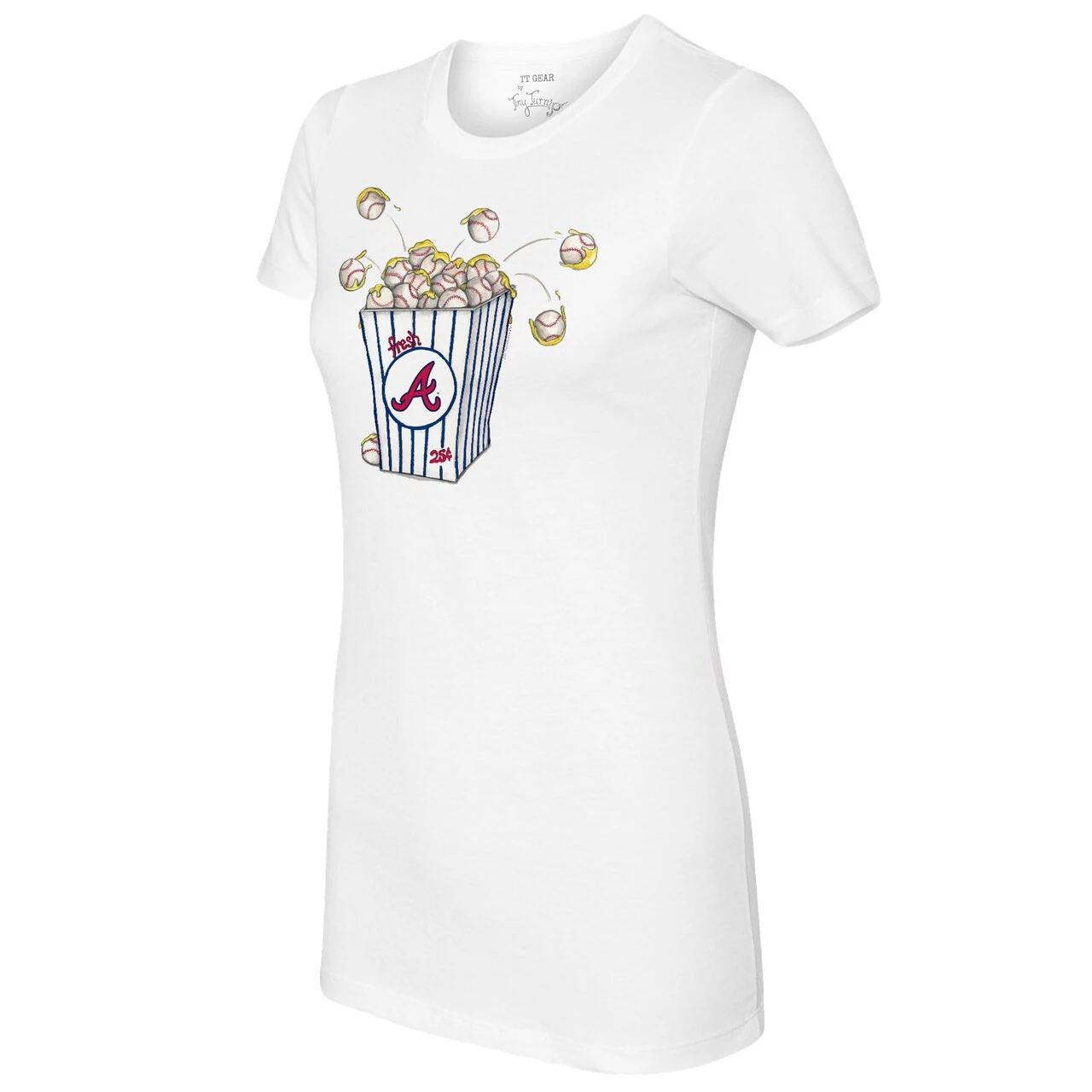 Women's Atlanta Braves Tiny Turnip White Popcorn T-Shirt - Image 2