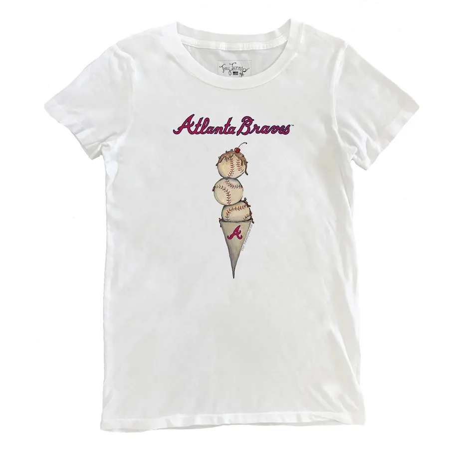 Women's Atlanta Braves Tiny Turnip White Triple Scoop T-Shirt