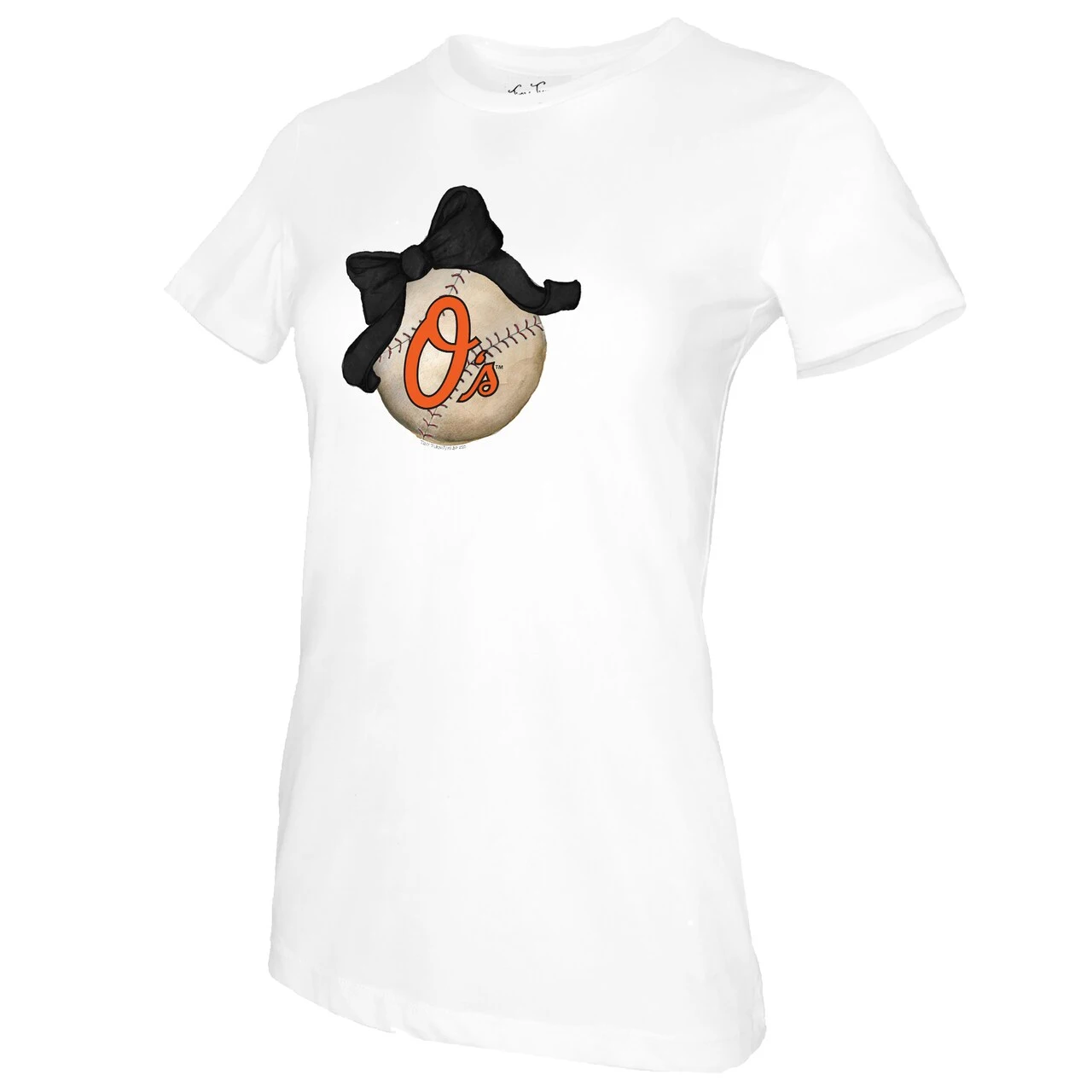 Women's Baltimore Orioles Tiny Turnip White Baseball Bow T-Shirt - Image 2