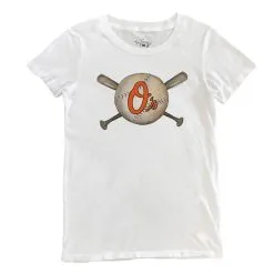 Women's Baltimore Orioles Tiny Turnip White Baseball Crossbats T-Shirt