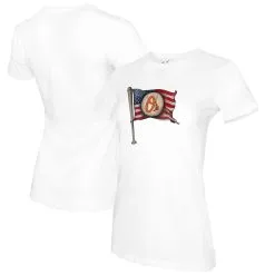 Women's Baltimore Orioles Tiny Turnip White Baseball Flag T-Shirt