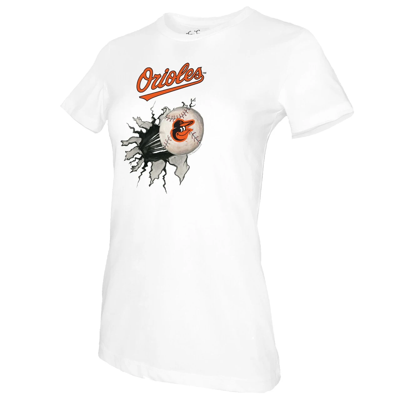 Women's Baltimore Orioles Tiny Turnip White Baseball Tear T-Shirt - Image 2