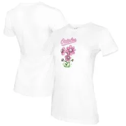 Women's Baltimore Orioles Tiny Turnip White Blooming Baseballs T-Shirt