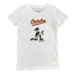 Women's Baltimore Orioles Tiny Turnip White Caleb The Catcher T-Shirt