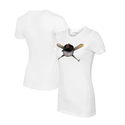 Women's Baltimore Orioles Tiny Turnip White Hat Crossbats T-Shirt
