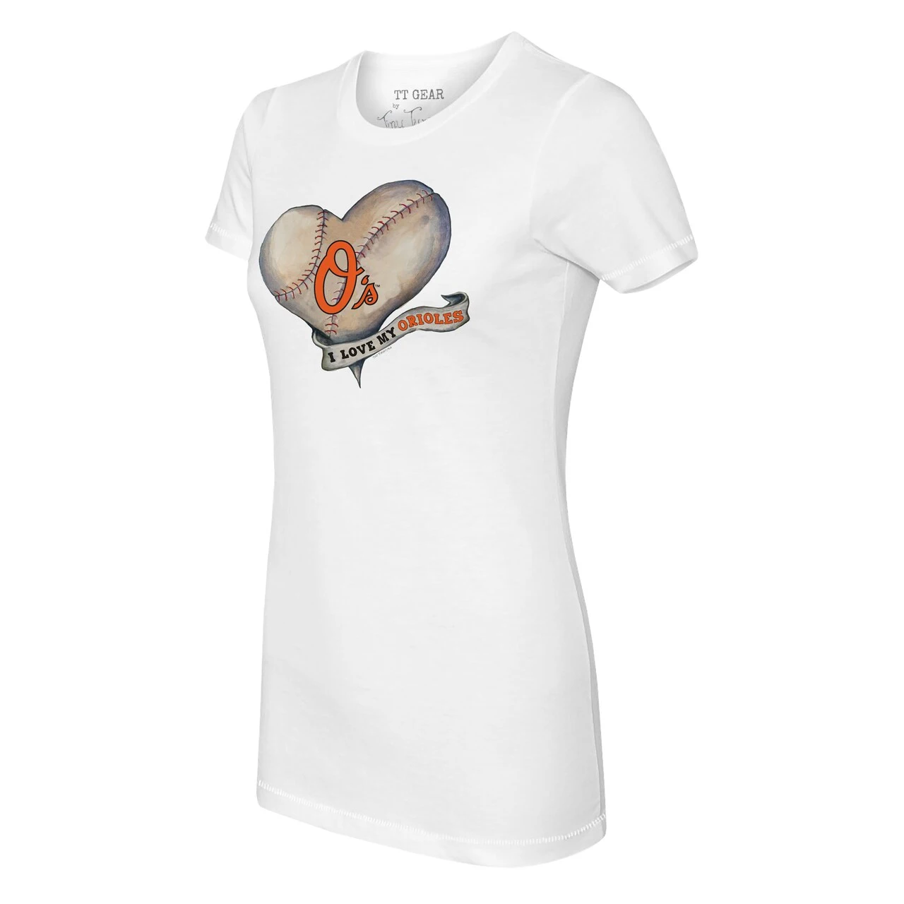 Women's Baltimore Orioles Tiny Turnip White Heart Banner T-Shirt - Image 2