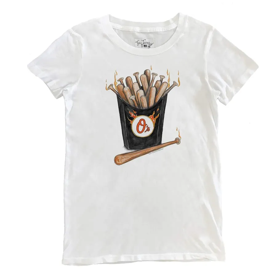 Women's Baltimore Orioles Tiny Turnip White Hot Bats T-Shirt