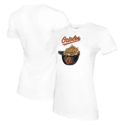 Women's Baltimore Orioles Tiny Turnip White Nacho Helmet T-Shirt