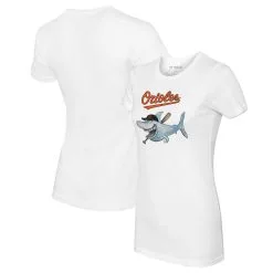 Women's Baltimore Orioles Tiny Turnip White Shark Logo T-Shirt