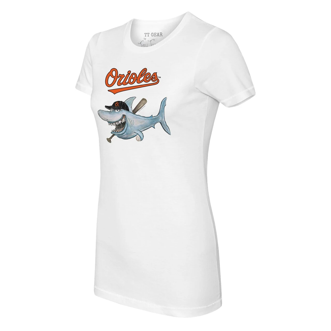 Women's Baltimore Orioles Tiny Turnip White Shark Logo T-Shirt - Image 2