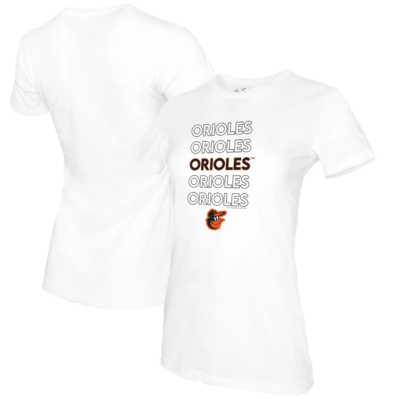 Women's Baltimore Orioles Tiny Turnip White Stacked T-Shirt
