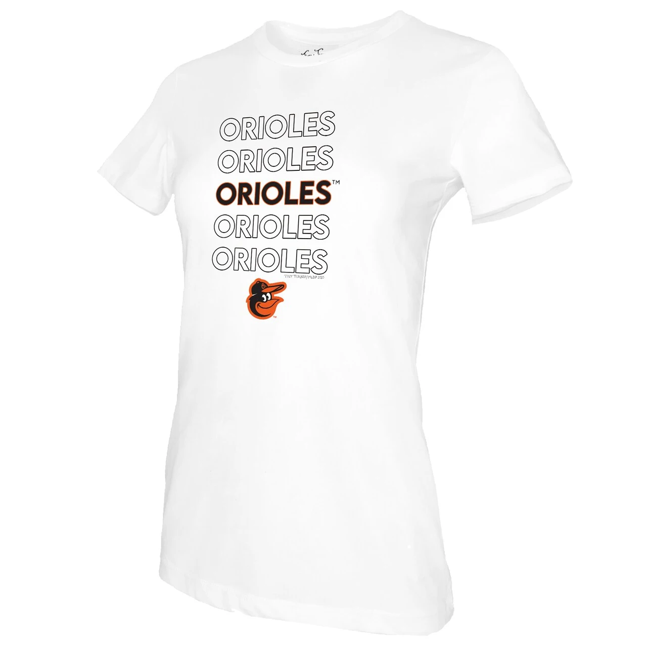 Women's Baltimore Orioles Tiny Turnip White Stacked T-Shirt - Image 2