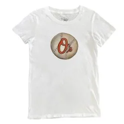 Women's Baltimore Orioles Tiny Turnip White Stitched Baseball T-Shirt