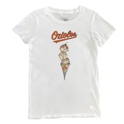 Women's Baltimore Orioles Tiny Turnip White Triple Scoop T-Shirt