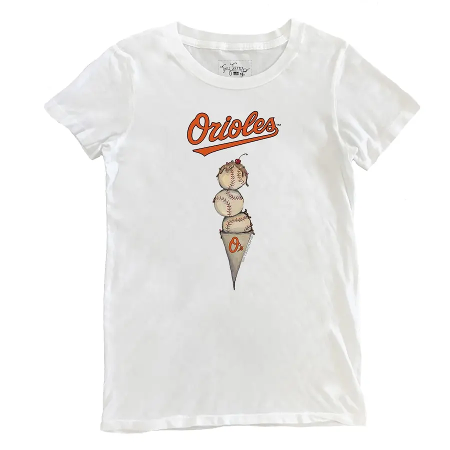 Women's Baltimore Orioles Tiny Turnip White Triple Scoop T-Shirt