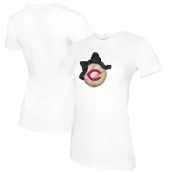 Women's Cincinnati Reds Tiny Turnip White Baseball Bow T-Shirt