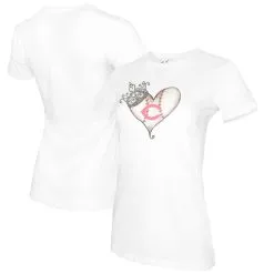 Women's Cincinnati Reds Tiny Turnip White Baseball Tiara Heart T-Shirt
