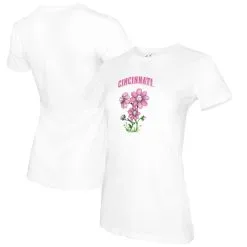 Women's Cincinnati Reds Tiny Turnip White Blooming Baseballs T-Shirt