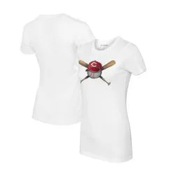 Women's Cincinnati Reds Tiny Turnip White Hat Crossbats T-Shirt