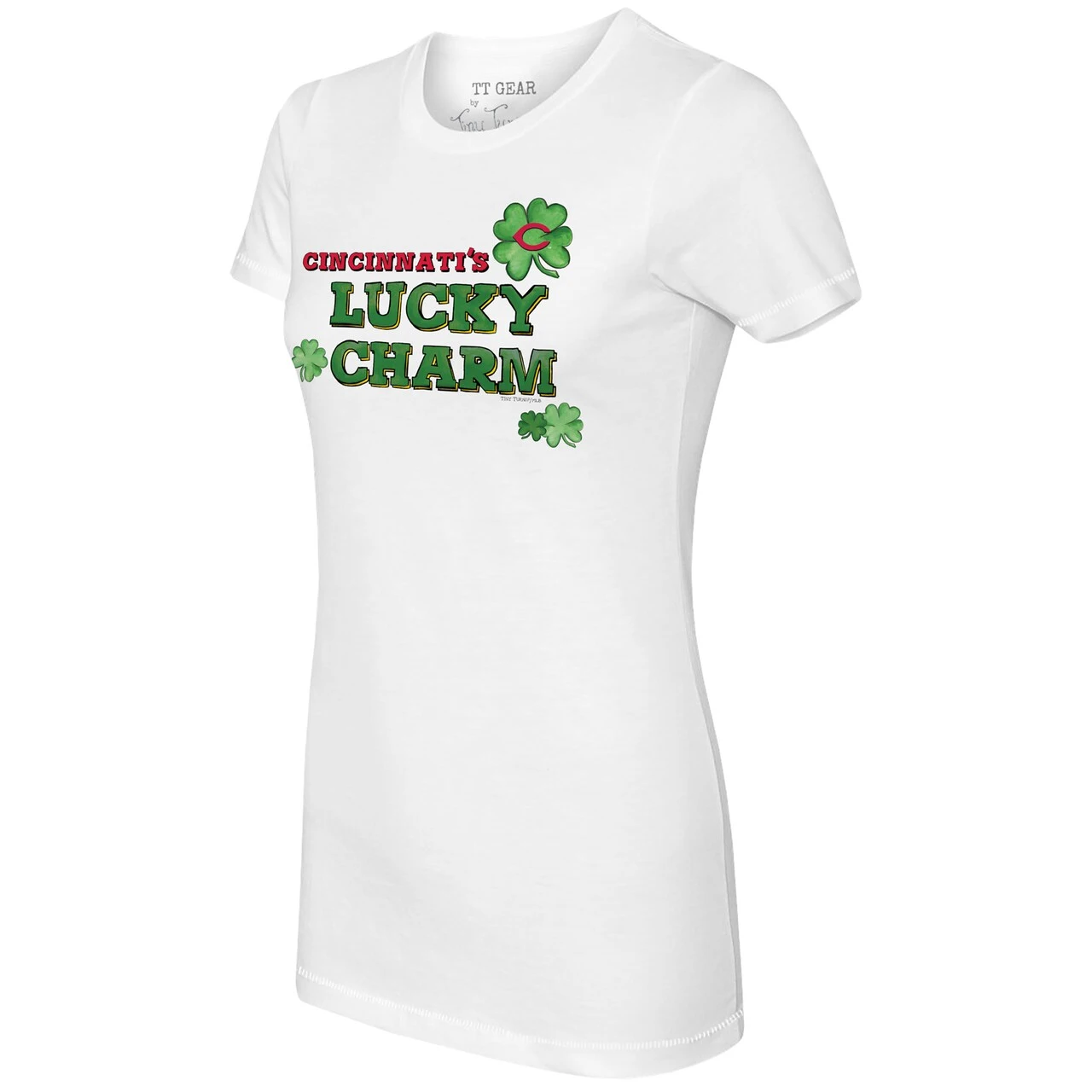 Women's Cincinnati Reds Tiny Turnip White Lucky Charm T-Shirt - Image 2