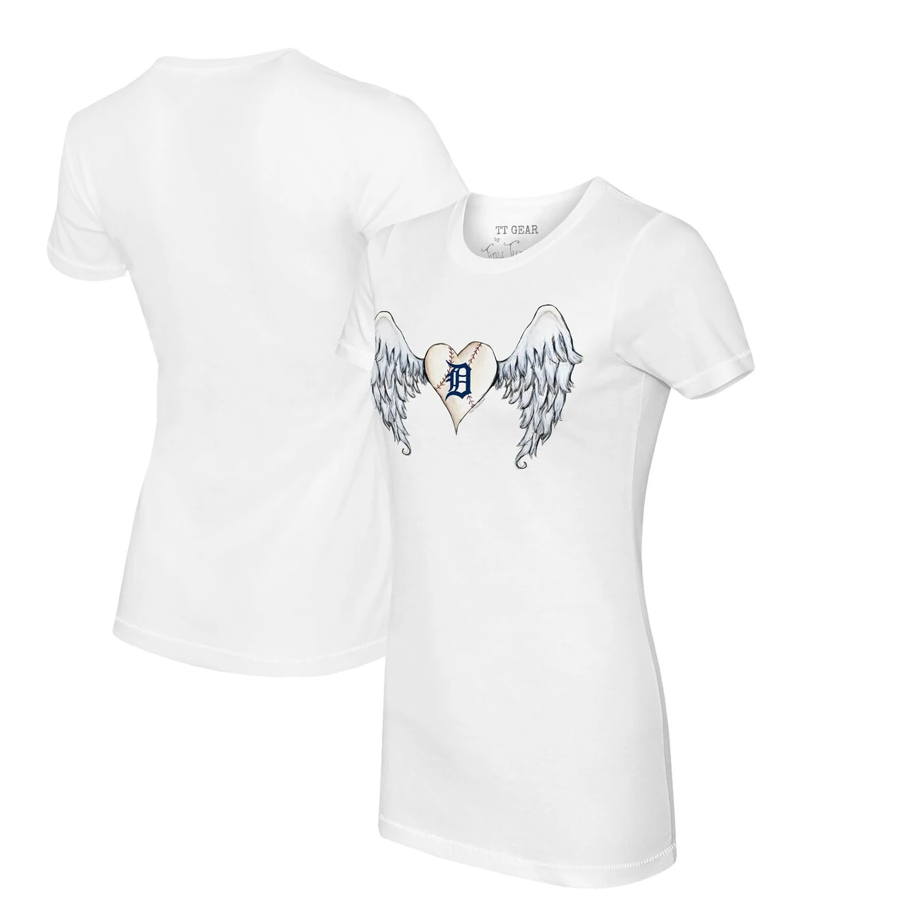 Women's Detroit Tigers Tiny Turnip White Angel Wings T-Shirt