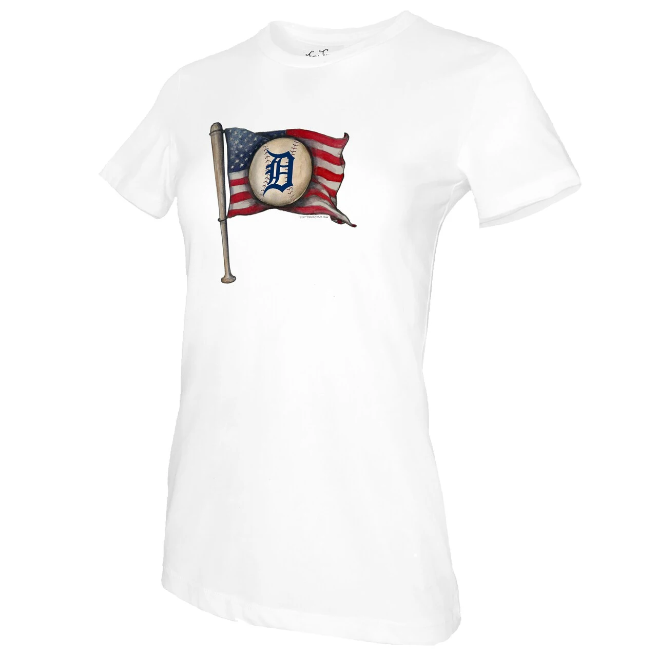 Women's Detroit Tigers Tiny Turnip White Baseball Flag T-Shirt - Image 2