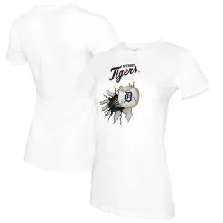 Women's Detroit Tigers Tiny Turnip White Baseball Tear T-Shirt