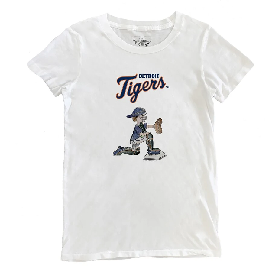 Women's Detroit Tigers Tiny Turnip White Caleb The Catcher T-Shirt