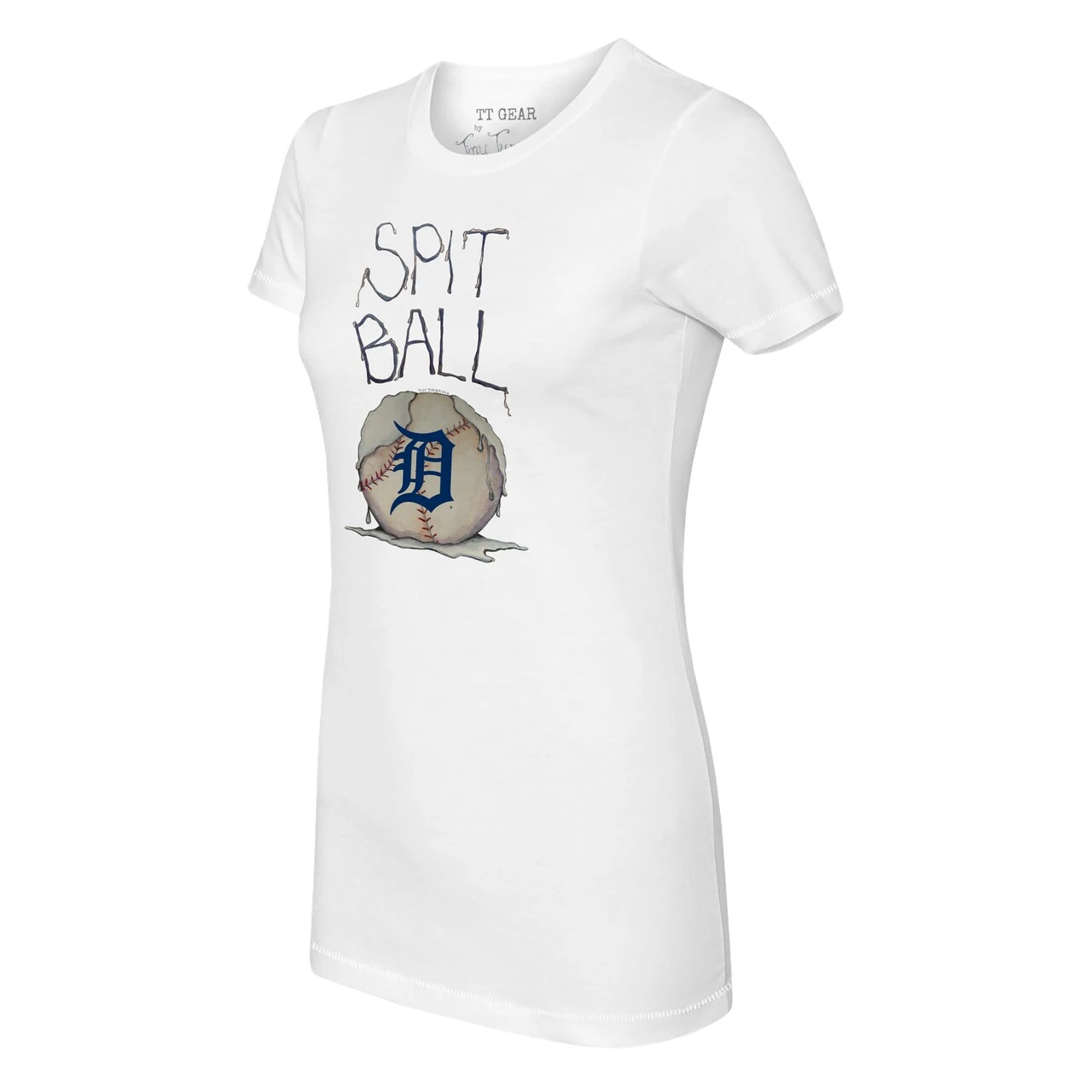 Women's Detroit Tigers Tiny Turnip White Spit Ball T-Shirt - Image 2
