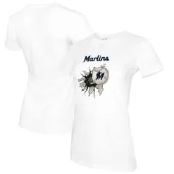 Women's Miami Marlins Tiny Turnip White Baseball Tear T-Shirt